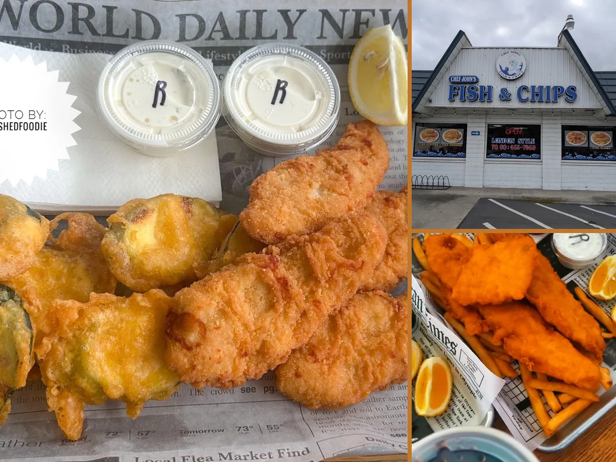 Golden seafood basket with fries and tartar sauce.